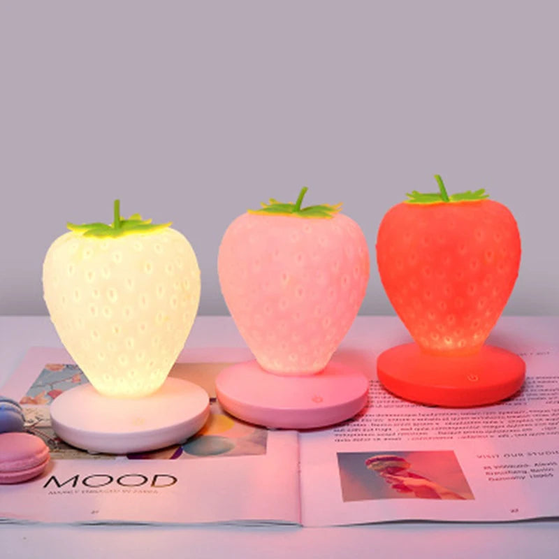 LED Kid Gift Atmosphere Lamp Night Light Strawberry Nightlight Romote USB Bedside Lamp Baby Children Bedroom Decoration